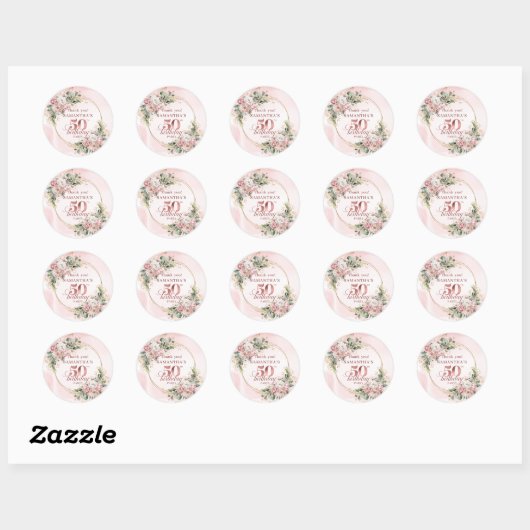 Romantic Blush Pink Floral 50th Birthday Stickers (Vel)