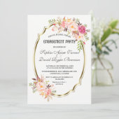 Romantic Blush Pink Floral Gold Engagement Party Kaart (Staand voorkant)