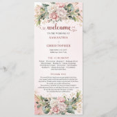Romantic Blush Pink Floral Gold Greenery Wedding Programmakaart (Voorkant)