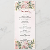 Romantic Blush Pink Floral Gold Greenery Wedding Programmakaart (Achterkant)