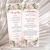 Romantic Blush Pink Floral Gold Greenery Wedding Programmakaart
