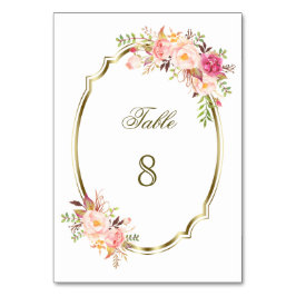 Romantic Blush Pink Floral Gold Lijst Kaart