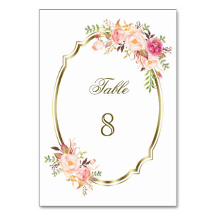 Romantic Blush Pink Floral Gold Lijst Kaart