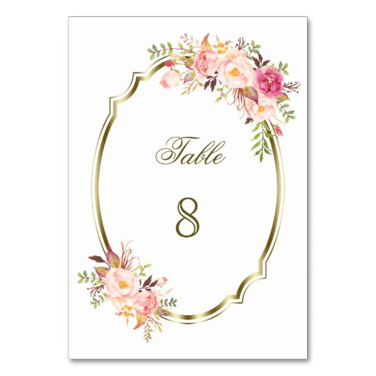 Romantic Blush Pink Floral Gold Lijst Kaart (Voorkant)