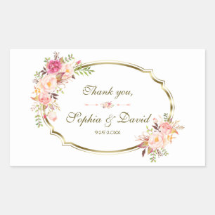 Romantic Blush Pink Floral Gold Lijst Weddenschap Rechthoekige Sticker