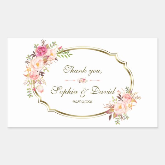 Romantic Blush Pink Floral Gold Lijst Weddenschap Rechthoekige Sticker (Voorkant)