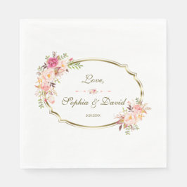 Romantic Blush Pink Floral Gold Lijst Weddenschap Servet