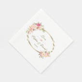 Romantic Blush Pink Floral Gold Lijst Weddenschap Servet (Hoek)