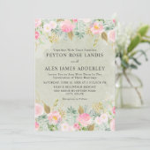 Romantic Blush Pink Floral Green Gold Wedding Kaart (Staand voorkant)