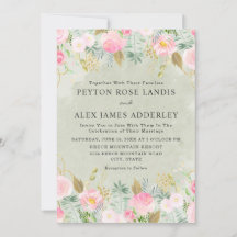 Romantic Blush Pink Floral Green Gold Wedding
