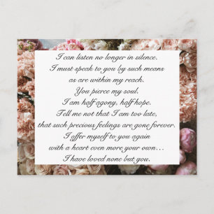 Romantic Blush Pink Floral Jane Austen Love Quote Briefkaart