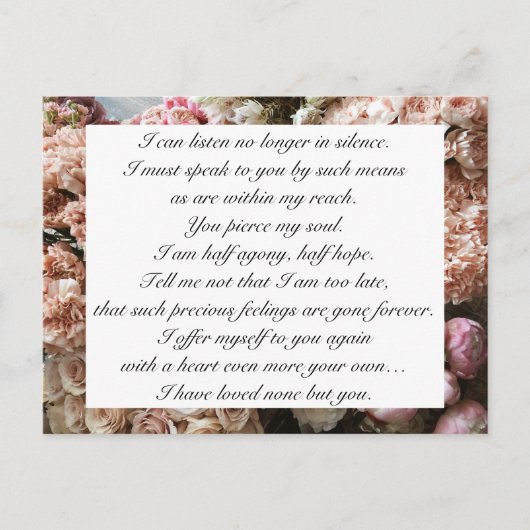 Romantic Blush Pink Floral Jane Austen Love Quote Briefkaart (Voorkant)