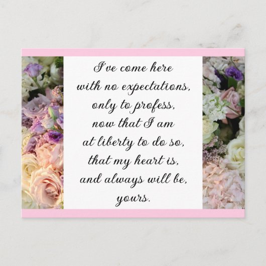 Romantic Blush Pink Floral Jane Austen Love Quote Briefkaart (Voorkant)