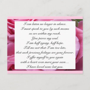 Romantic Blush Pink Floral Jane Austen Love Quote Briefkaart
