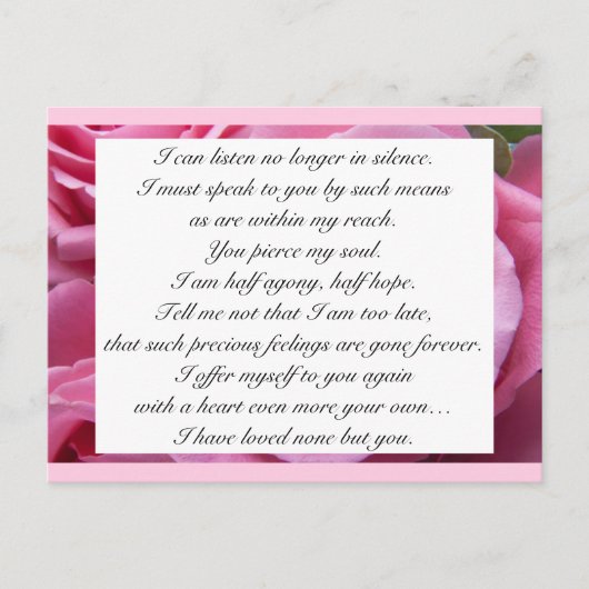 Romantic Blush Pink Floral Jane Austen Love Quote Briefkaart (Voorkant)