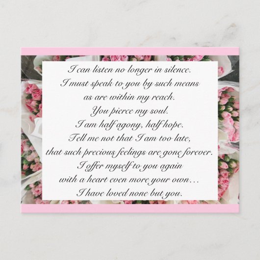 Romantic Blush Pink Floral Jane Austen Love Quote Briefkaart (Voorkant)