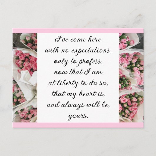 Romantic Blush Pink Floral Jane Austen Love Quote Briefkaart (Voorkant)