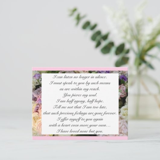 Romantic Blush Pink Floral Jane Austen Love Quote Briefkaart (Staand voorkant)