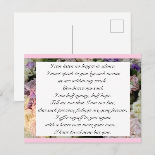 Romantic Blush Pink Floral Jane Austen Love Quote Briefkaart (Voorkant / Achterkant)