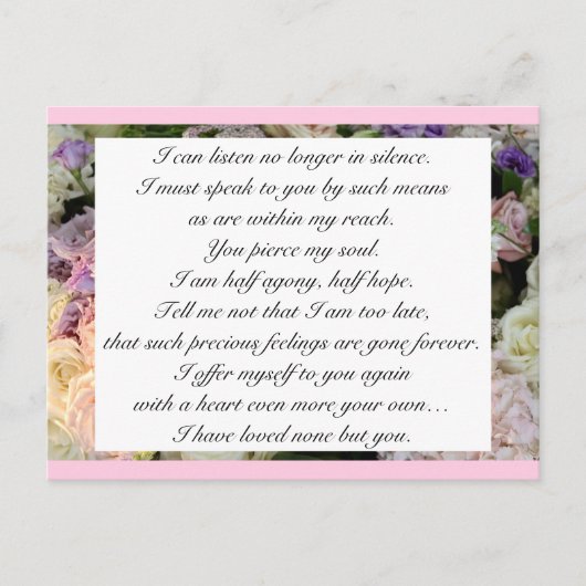 Romantic Blush Pink Floral Jane Austen Love Quote Briefkaart (Voorkant)