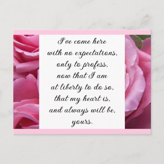 Romantic Blush Pink Floral Jane Austen Love Quote Briefkaart (Voorkant)