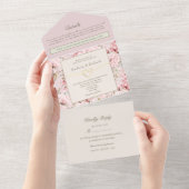 Romantic Blush Pink Floral Wedding All In One Uitnodiging (Afscheurbaar)