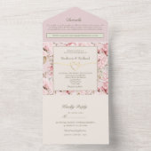 Romantic Blush Pink Floral Wedding All In One Uitnodiging (Binnen)