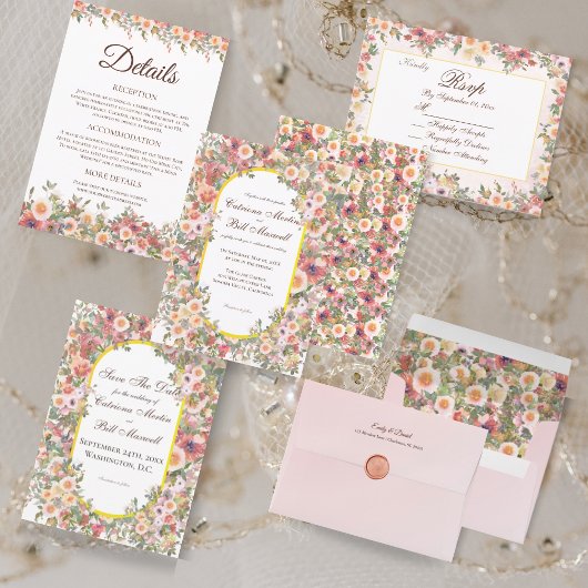 Romantic Blush Pink Floral Wedding Menu Card