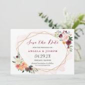 Romantic Blush Pink Floral Wedding Save the Date (Staand voorkant)