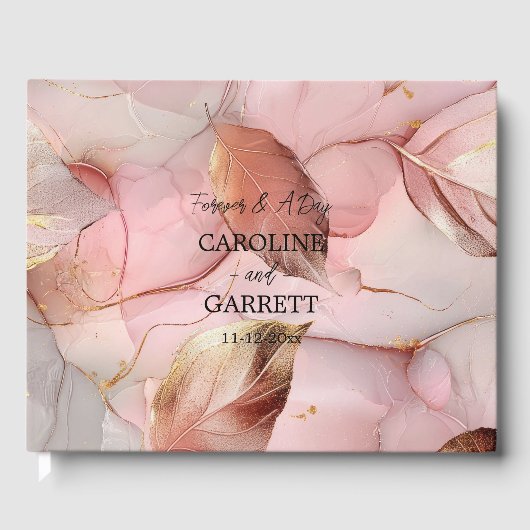 Romantic Blush Pink Gold Floral Weddenschap Gastenboek (Voorkant)