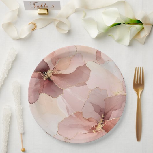 Romantic Blush Pink Gold Floral Weddenschap Papieren Bordje (Huwelijk)