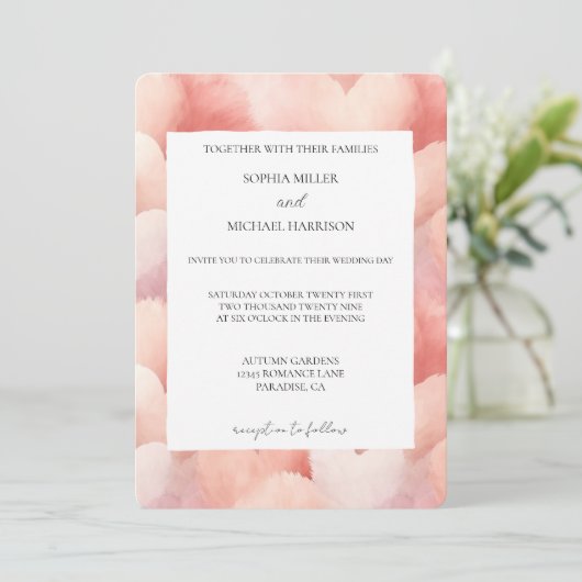 Romantic Blush Pink Hearts Wedding Kaart (Staand voorkant)