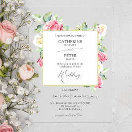 Romantic Blush Pink/Ivory Watercolor Roses Wedding Vellum Uitnodigingen