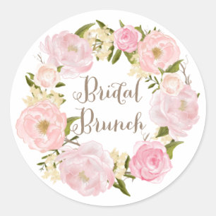 Romantic Blush Pink Peonies Wreath Bridal Brunch Ronde Sticker