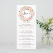 Romantic Blush Pink Peonies Wreath Menu Kaart (Staand voorkant)