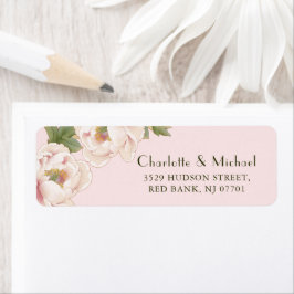 Romantic Blush Pink Peony Wedding Return Address Etiket
