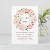 Romantic Blush Pink Peony Wreath Bridal Brunch Kaart (Staand voorkant)