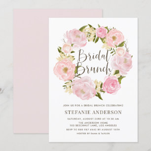 Romantic Blush Pink Peony Wreath Bridal Brunch Kaart