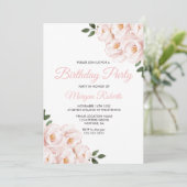 Romantic Blush Pink Rose Birthday Party Kaart (Staand voorkant)