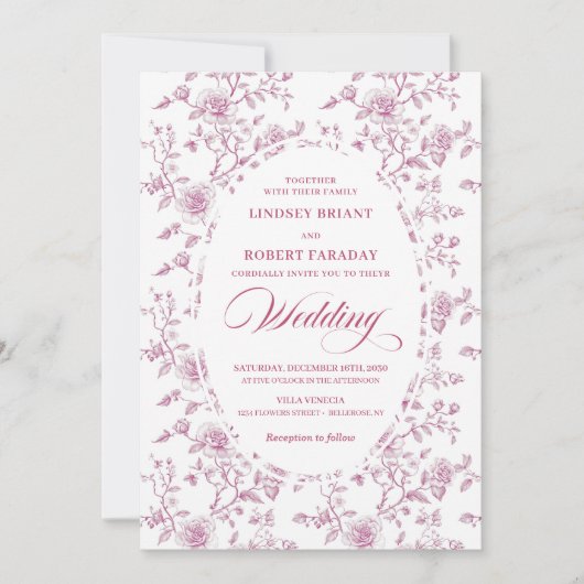 Romantic Blush Pink Rose Pattern Wedding Invites Kaart (Voorkant)