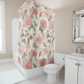 Romantic Blush Pink Roses Floral  Douchegordijn (In situ)