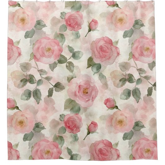 Romantic Blush Pink Roses Floral  Douchegordijn (Voorkant)