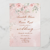 Romantic Blush Pink Secret Garden Rozen Roos Gold Folie Uitnodiging (Voorkant)
