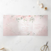 Romantic Blush Pink Secret Garden Rozen Weddenscha Drieluik Kaart (Binnen)