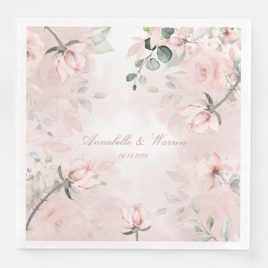 Romantic Blush Pink Secret Garden Rozen Weddenscha Servet (Voorkant)