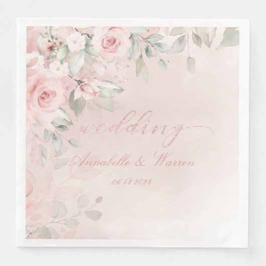 Romantic Blush Pink Secret Garden Rozen Weddenscha Servet (Voorkant)