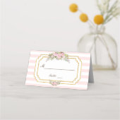 Romantic Blush Pink Stripes Floral Table Number Plaatskaartje (Achterkant)