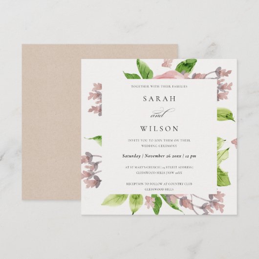 ROMANTIC BLUSH PINK WATERVERF FLORAL VERLOVING KAART (Voorkant / Achterkant)