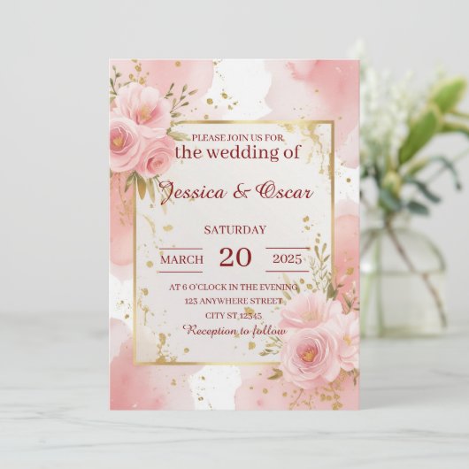 Romantic Blush Pink Waterverf Weddenschap Kaart (Staand voorkant)