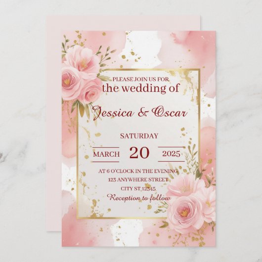 Romantic Blush Pink Waterverf Weddenschap Kaart (Voorkant / Achterkant)
